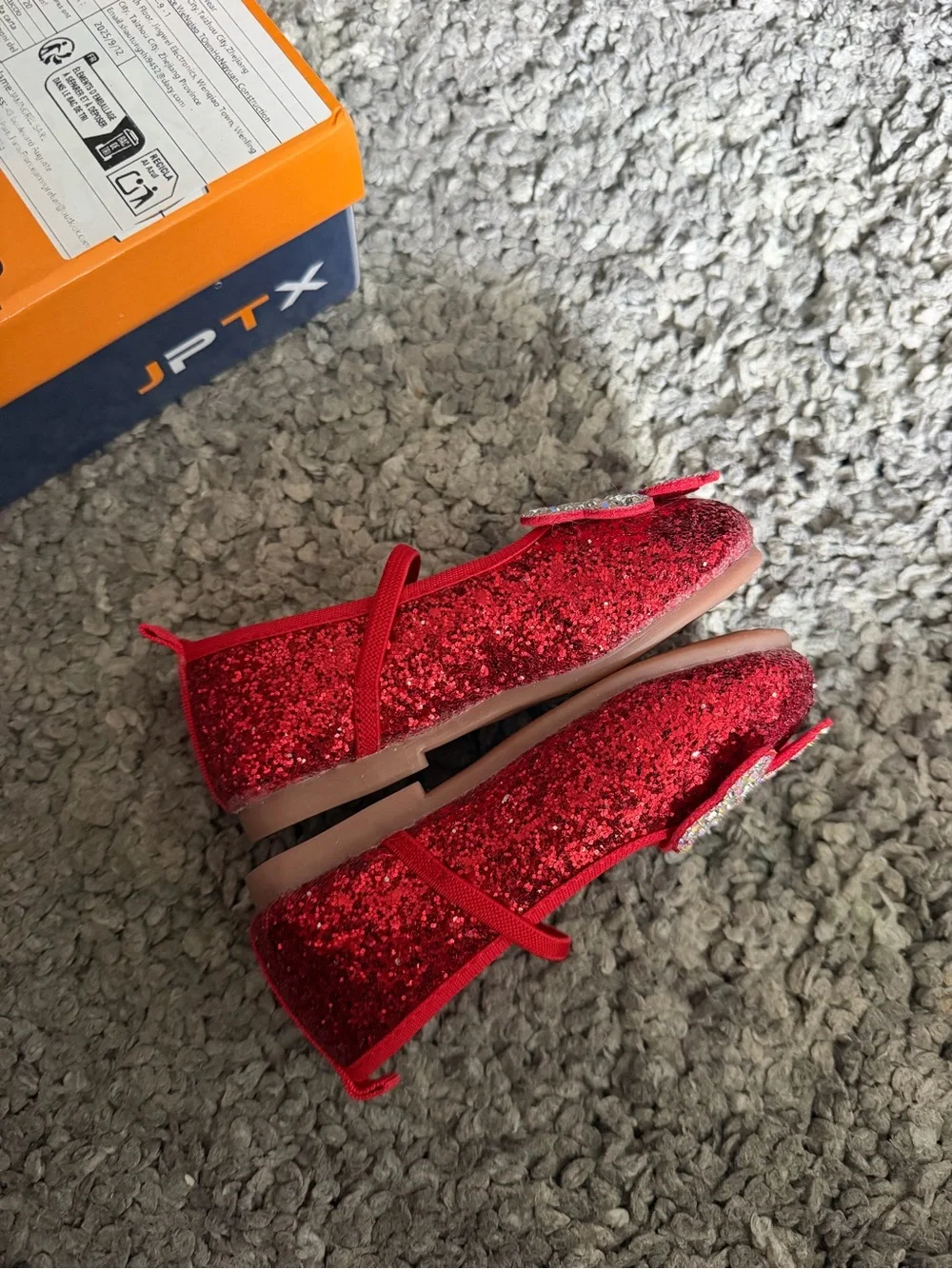 Kids Red Sparkle Butterfly Mary Jane Shoes